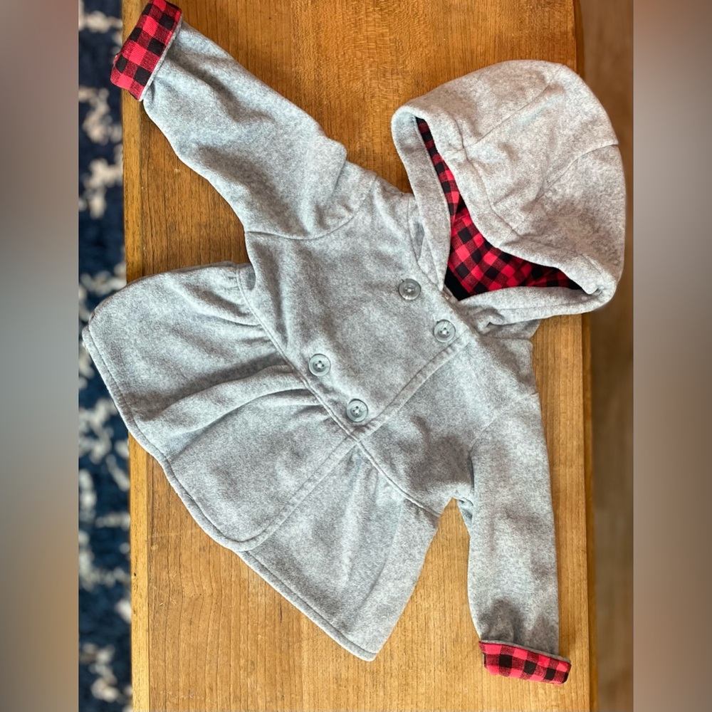 Carter's Gray Coat with Red Plaid Interior